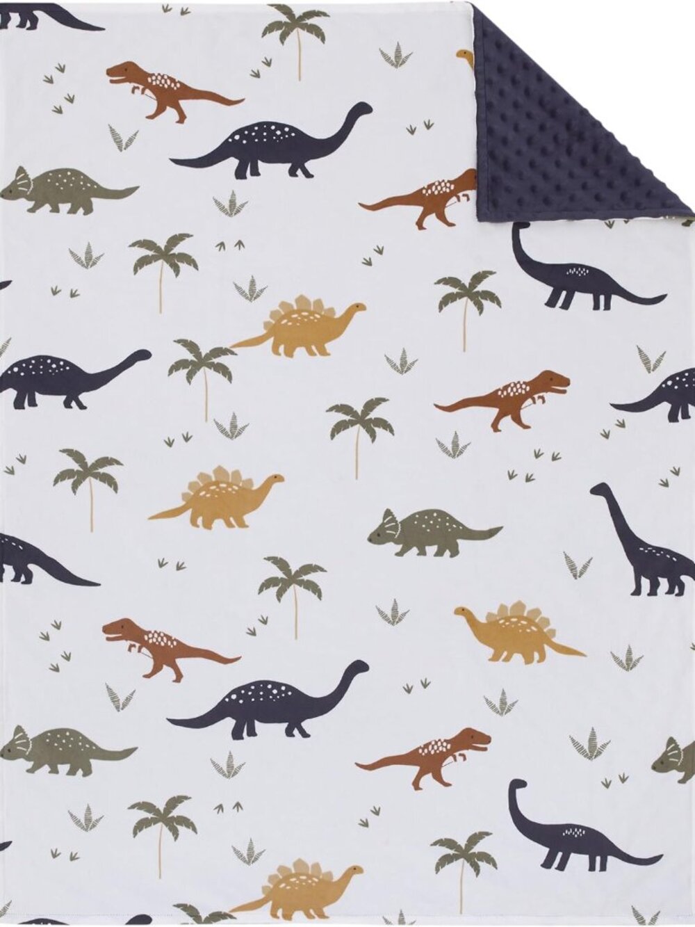 NoJo Little Love Dino White, Navy, and Tan Palm Trees Super Soft Baby Blanket